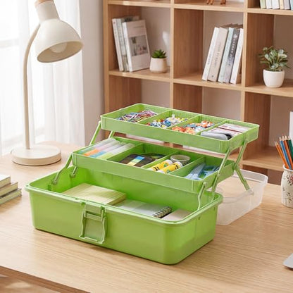 BTSKY 3-Layer Foldable Craft Organizer, Portable Tackle Box with Handle & Adjustable Dividers, Multi-Purpose Toolbox for Art Supplies, Sewing, Medicine, 12.2x6.7x5.7 Inch, Light Green - color: Light Green