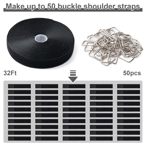 1" x32Ft Hook and Loop Straps with 50 Metal Buckles，Black - color: Black, size: 1"×32ft Metal Buckle