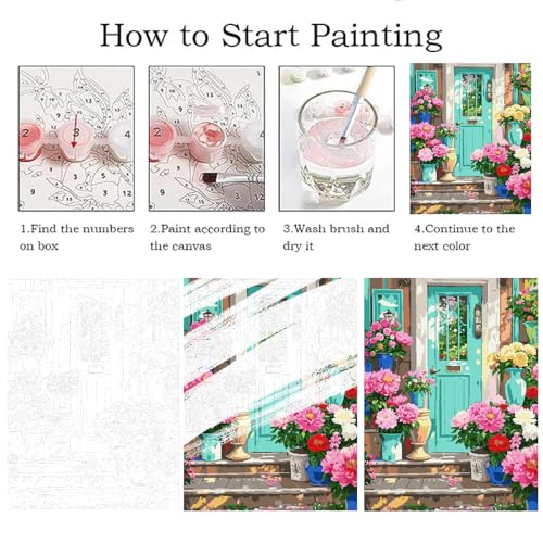 ZRIZQ Paint by Numbers Kit for Adults Beginner,Flowers Home,16x20 | Full set with wooden brushes,rolled canvas,rich paints.Calming activity.Beginner friendly.Just open and paint. - color: 16"X20"Rolled Canvas(Frameless)-Flowers 19