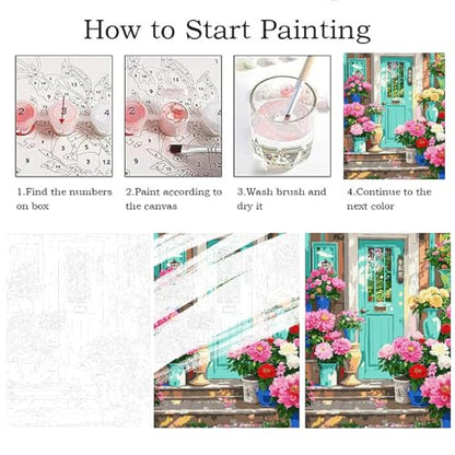 ZRIZQ Paint by Numbers Kit for Adults Beginner,Flowers Home,16x20 | Full set with wooden brushes,rolled canvas,rich paints.Calming activity.Beginner friendly.Just open and paint. - color: 16"X20"Rolled Canvas(Frameless)-Flowers 19