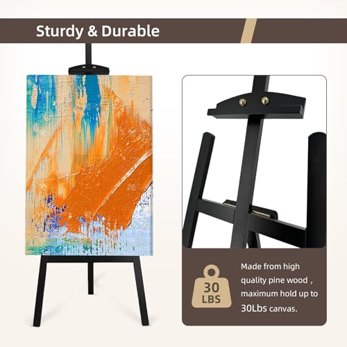 Adjustable Black Pine Wooden Painting Easel, Art Easel Stand | A-Frame Easel Hold up to 43'' Painting Canvas for Wedding Sign and Poster, Drawing for Adults, Begginners and Students - color: Black