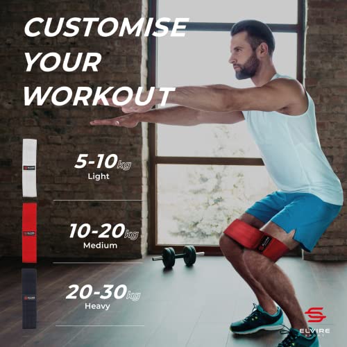 ELVIRE Fabric Resistance Bands for Working Out | Exercise Bands Resistance Bands Set of 3 | Booty Bands for Women Workout Bands Resistance Loops | Leg Bands for Working Out Glute Bands, Squat Bands - color: Red & Charcoal
