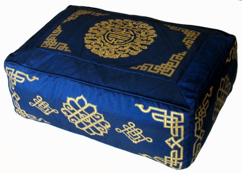 Meditation Cushion - Rectangular Zafu Buckwheat & Kapok Fill - color: Longevity Dharma Key Blue