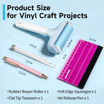 TECKWRAP Brayer Roller Set for Vinyl DIY Crafts & Relief Printing - 4 PCS | Printmaking Brayer, Pin Pen, Tweezers & Felt Squeegee for Iron-On Vinyl Stickers, Scrapbooking, Stamping, Card Making - color: Blue 4 set