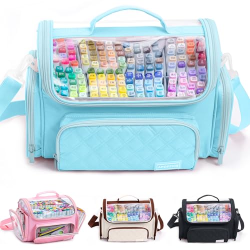Large Marker Organizer Case Holds 200-300 Markers | Art Marker Storage Bag with Removable Dividers & Clear Top for Artists, Crafters & Travel - Pen, Pencil Alcohol Marker Holder - Art Supply - color: Blue, size: Large for 200-300 Markers