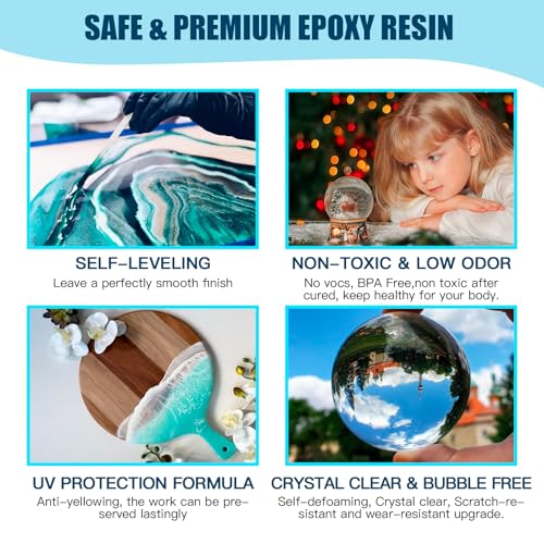 Teexpert Epoxy Resin Kit for Beginners, Resin Kit with Coaster Molds, Silicone Molds Kit, Pigments, Crystal Clear Art Resin, Casting & Coating for DIY Coasters 16 FL.OZ