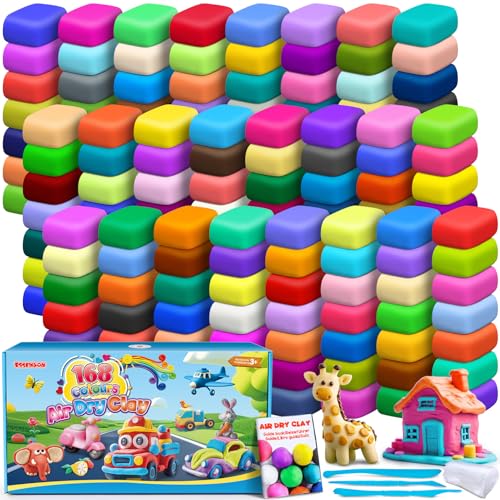 ESSENSON Air Dry Clay, 168 Colors, Modeling Clay for Kids | DIY Molding Magic Clay, Includes Tools, Ages 3-8+ Years, Boys Girls Kids Toys Gifts - style: 168 Colors