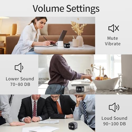 Productivity Timer Flip Gravity Sensor Cube Timer Countdown & Countup,Mute & Vibrate & Sound，5/10/30/60min & Custom Timing, Perfect for ADHD,Work,Learning,Kitchen Cooking (1Black) - color: Black