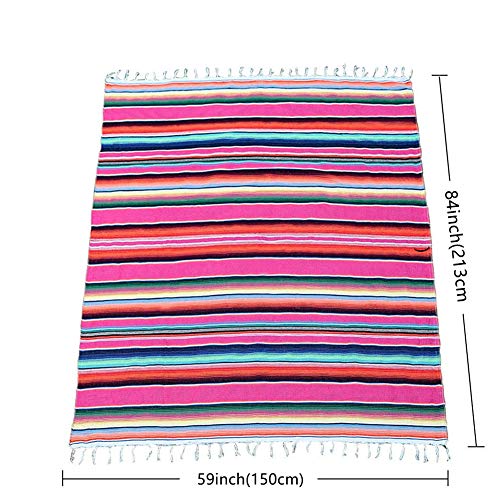 Hxezoc 59 x 84 Inch Mexican Blanket Striped Tablecloth Large Square Fringe Cotton Mexican Serape Tablecloth for Mexican Party Wedding Decorations Outdoor Table Cover (Pink) - color: Pink, size: 59 x 84 Inch