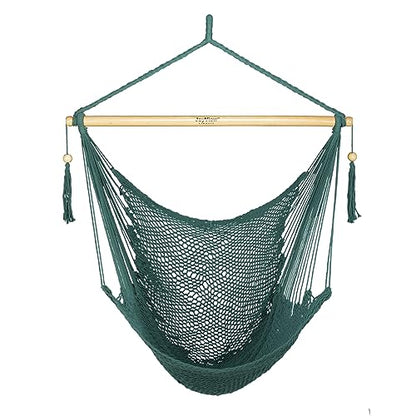 JoyView 해먹 의자 스프레더 바 캐리비안 해먹 스윙 의자 136.1kg(300파운드) 무게 용량 XL 로프 걸이 의자 야외 실내 정원 마당용 - 그린 - color: 초록색.