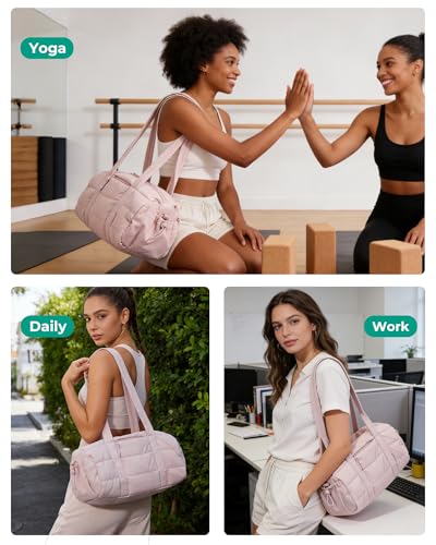 BAGSMART Reiki Gym Bag for Women Puffy Yoga Mat Travel Weekender Duffle Bag - color: Candy Pink, size: Medium