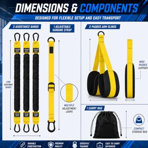 Pull Up Assistance Bands 75Ibs, Heavy Resistance Bands for Pull Ups with Adjustable Foot Rest, Exercise Bands for Strength Training, Workout Bands for Home Gym Fitness Equipment. (Yellow)