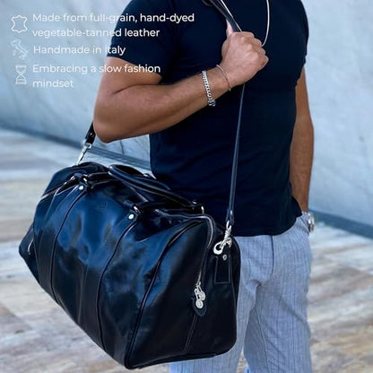 Time Resistance Leather Duffel Bag - Large Weekend Gym Travel Bag (Black) - color: Black