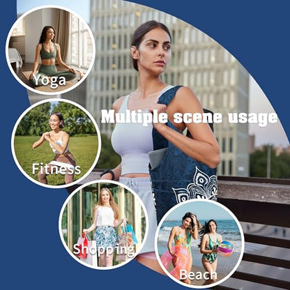 Yoga Mat Bag Carrier for Women with Side Large Pocket Durable Linen Workout Gym Travel Storage Pilates Mats - color: Mandala