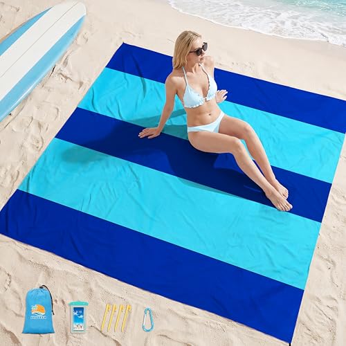 Aroveea Beach Blanket Waterproof Sandproof 78''X81''/10'X9' Oversized Mat - color: 2blue, size: 78''x81''