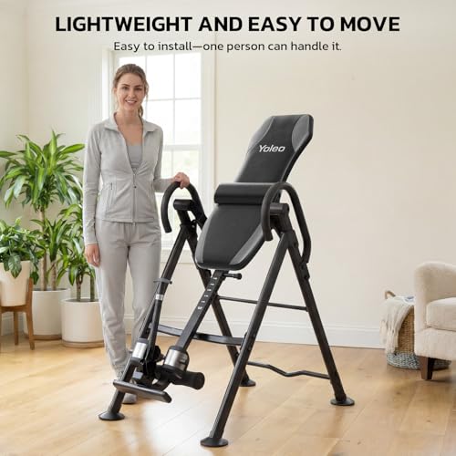 YOLEO Gravity Inversion Table for Back Pain Relief 2026 New Inversion Table | w/Lumbar Support, Easy to Assemble, Back Stretcher Machine 300 lbs - color: Grey
