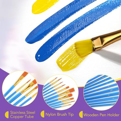 AROIC Acrylic Paint Brush Set, 24pack/240pcs Nylon Hair Paint Brushes | Acrylic Painting, Artist Craft Paint Brushes Supplies, Kid Adult Watercolor Oil Paint Brush Kit - size: 240pcs-blue