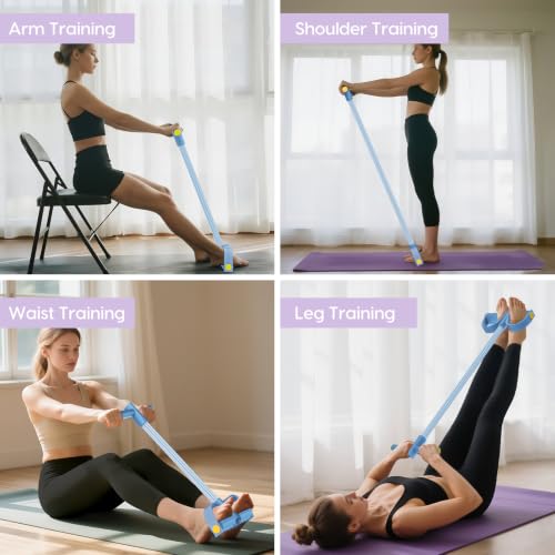 Pedal Resistance Band with Handles, 6-Tubes Natural Rubber Exercise Band - color: Full Blue
