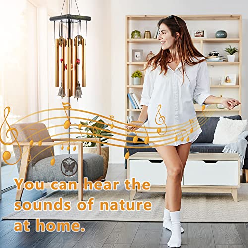Chinese Traditional Retro 8 Tubes 5 Bells Bronze Yard Garden Outdoor Living Wind Chimes 60cm - size: Guanyin+Butterfly