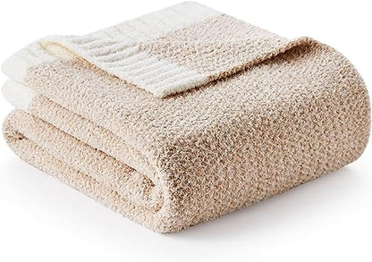 Snuggle Sac Super Soft & Reversible Heather Beige Throw - Oversized Cozy Knit Blanket for Bed, Sofa, Living Room, Twin Size (60x80 Inches) - color: Heather Beige, size: Twin (60"x80")