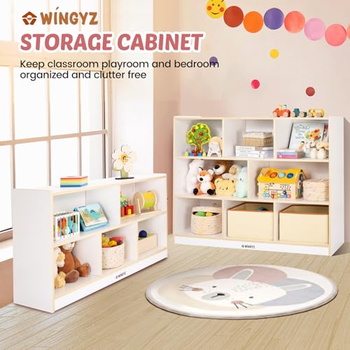 WINGYZ Montessori Shelf, 5-Section Wooden Storage Cabinet, FSC Safety 45" L - size: 43.3"D x 12"W x 24"H
