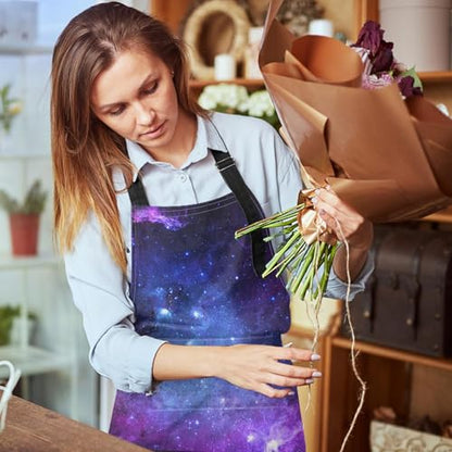 Apron with Pockets, 32x28 inch, for Women Men, Purple Starry Sky | Space Planet Universe Waterproof Adjustable Bib Aprons for Kitchen Cooking Baking Painting Gardening - color: Galaxy