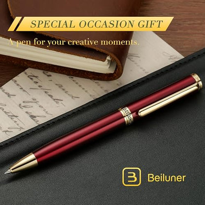 BEILUNER Red Lacquer Gel Pen With 24K Gold Finish, Retractable Pens, Gift Pen Set, Professional, Elegant, Writing, Executive, Office, Nice Fancy Designer, Perfect for Men and Women - color: Red and Gold Finish