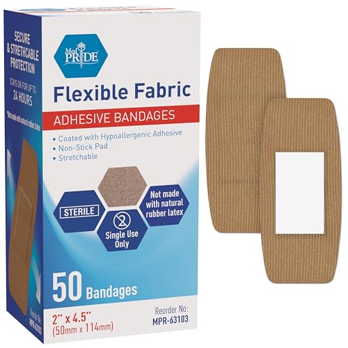 MED PRIDE Fabric Adhesive Bandages,Hypoallergenic,Latex-Free,2x4.5 in,50-Ct - size: 2” x 4.5'' - 50 Count