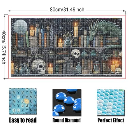 KUFWKEY Bookshelf Diamond Painting Kit,Dargon Diamond Art Kits for Adults | Skull & Dragon Design, DIY Craft Kit,Halloween Diamond Art,Large size 15.7x31.5inch,Gem Art and Crafts,Gothic Diamond dots - color: AM6021