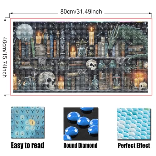 KUFWKEY Bookshelf Diamond Painting Kit,Dargon Diamond Art Kits for Adults | Skull & Dragon Design, DIY Craft Kit,Halloween Diamond Art,Large size 15.7x31.5inch,Gem Art and Crafts,Gothic Diamond dots - color: AM6021