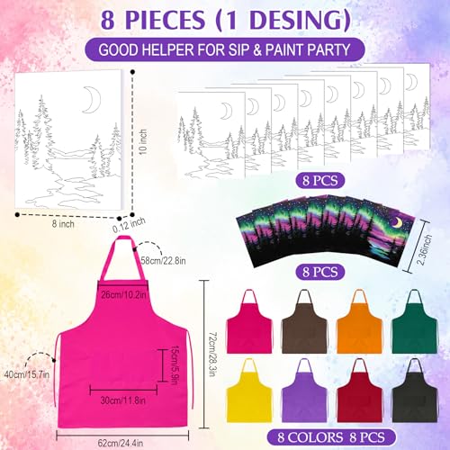 Cholemy 8 Set Paint and Sip Kit for Adults 8'' x 10'' Pre Drawn Canvas with Wooden Easels Acrylic Paint Brushes Wash Cup Palette Apron for Painting DIY Date Night Party Supplies (Moonlit Night) - style: Moonlit Night