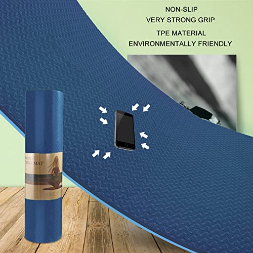 Yoga Mat 1/3" (8mm) Thick Non-Slip, Women Men Fitness & Exercise Mat, 72"Lx24"W Eco-Friendly TPE Workout Mat with Carrying Strap for Yoga, Pilates, Home Gym, Floor Exercises - color: Blue