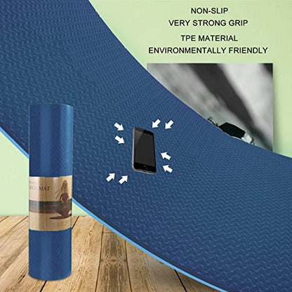 Yoga Mat 1/3" (8mm) Thick Non-Slip, Women Men Fitness & Exercise Mat, 72"Lx24"W Eco-Friendly TPE Workout Mat with Carrying Strap for Yoga, Pilates, Home Gym, Floor Exercises - color: Blue