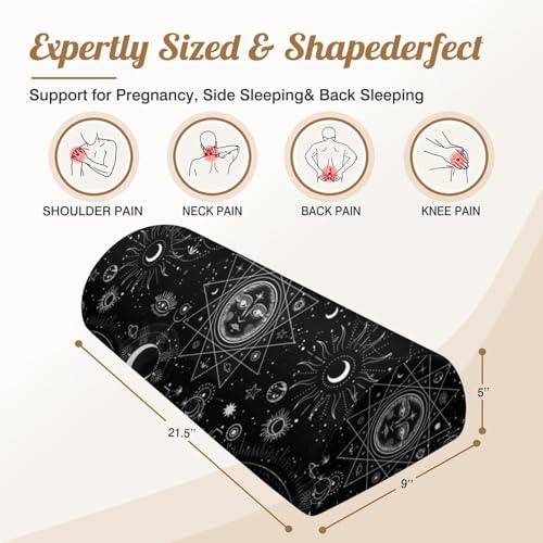 Knee Pillow for Back Sleeping – Half Moon Bolster Pillow for Legs,Under Knee While Sleeping Support, Leg & Back Pain Relief (21.5x9x5 Inches),Machine Washable Cover - color: Black
