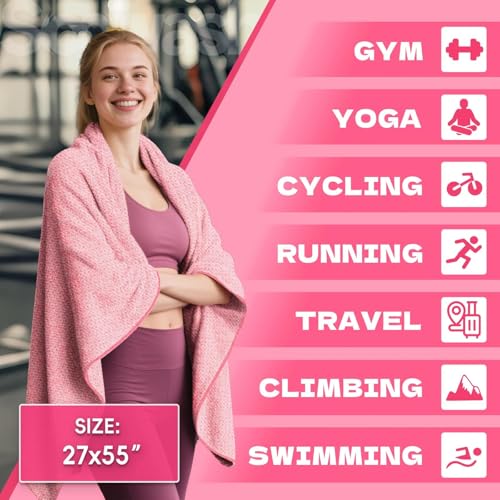 Microfiber Gym Towels for Showering Working Out Quick Dry Negative ions Large Middle Small Sizes Lightweight Gym Towel for Men Women Tennis Sports Towels for Body Hot Yoga Fitness Essentials - color: Pink, size: 27 inch X 55 inch
