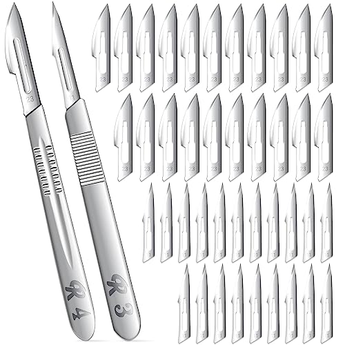 40 Pieces Scalpel Blades #11#23 Scalpels Surgical with 2PCS #3#4 Handle & Storage Box,Individually Wrapped High Carbon Steel Blades for Sculpting, Cutting,Crafts & More - style: 42PCS