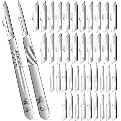 40 Pieces Scalpel Blades #11#23 Scalpels Surgical with 2PCS #3#4 Handle & Storage Box,Individually Wrapped High Carbon Steel Blades for Sculpting, Cutting,Crafts & More - style: 42PCS