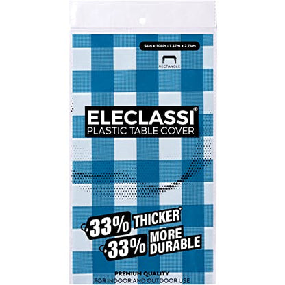 Eleclassi Blue Gingham Checkered 12 Pack Premium Disposable Plastic Tablecloth 54 x 108 in - Party Plastic Table Cloth Disposable Tablecloth for Rectangle Tables Up to 8 Ft - Plastic Table Cover - color: Blue Checkered, size: 12 Pack Rectangle