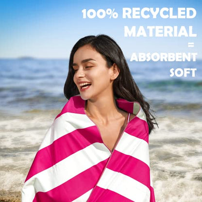 Your Choice Microfiber Beach Towel Sand-Free Quick Dry (67"x35"/60"x30") - color: O-rose Red Stripes, size: Extra Large(67x35")