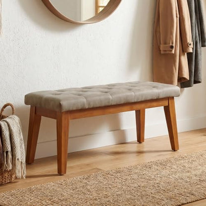 43.5" Button Tufted Faux Leather End of Bed Entryway Bench, Light Taupe - color: Light Taupe-pu-tufted