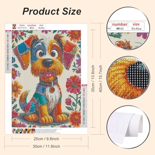 WSLWXSHM Diamond Art Painting Kits for Adults Dog, Animal Round Full Drill Diamond Art Kits, 5D DIY Paint with Diamonds Crafts for Home Wall Decoration Gifts 12×16Inch - color: Dog F