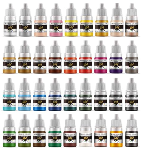 VM Basic Colors Model Paint,Acrylic Paint for Miniature Figures Model,Craft | 5ml x36 Bottles Water-based Miniature Paint Kit,Plastic Model Painting for Figurines Scale Model, Plastic/Metal/Resin/ Models - color: 36 Color Basic Colors
