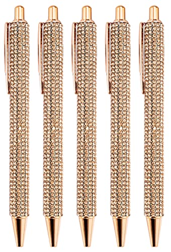 Gullor Click Ballpoint Pens, Diamond-encrusted Ball Pens, Black Ink Medium Point 1mm, for Office Supplies Gift Wedding Birthday - color: Rose Gold, style: 5 Pieces