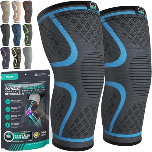 Modvel Compression Knee Brace for Women & Men - 2 Pack Knee Brace for Women Running Knee Pain, Knee Support Compression Sleeve, Workout Sports Knee Braces for Meniscus Tear ACL & Arthritis Pain Relief - color: Blue, size: Medium