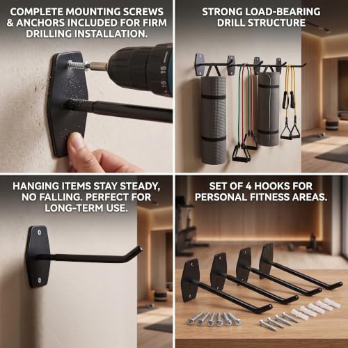 Yoga Mat Wall Mount Holder & Straps for Eyelet Workout Mat Hanging Storage