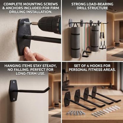 Yoga Mat Wall Mount Holder & Straps for Eyelet Workout Mat Hanging Storage