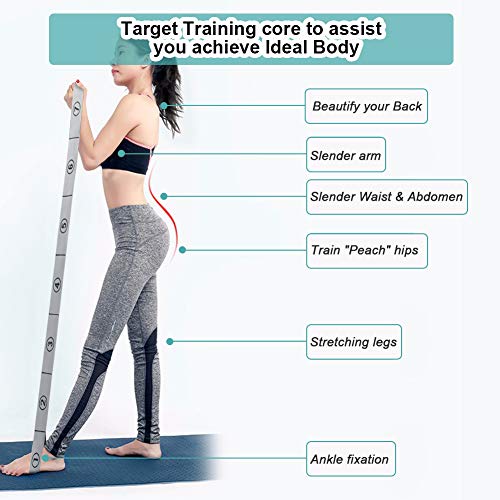 Stretch Strap, Elastic Yoga Stretching Strap, Multi-Loop for Physical Therapy, Pilates, Yoga, Dance & Gymnastics Exercise and Flexible Pilates Stretch Band - color: Grey