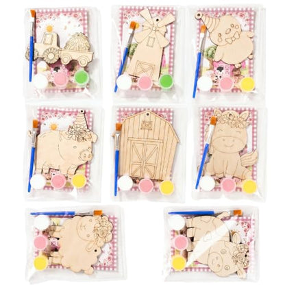Saypacck 24 Pcs Party Favors Wooden Painting Craft Kits Birthday Party Supplies with Organza Bag for Goodie Bags Fillers Adult Thank You Gifts(Pink Farm) - style: Pink Farm