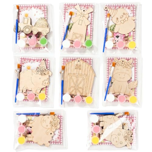 Saypacck 24 Pcs Party Favors Wooden Painting Craft Kits Birthday Party Supplies with Organza Bag for Goodie Bags Fillers Adult Thank You Gifts(Pink Farm) - style: Pink Farm