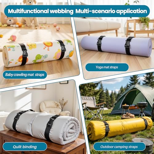 Multifunctional Floating Mat Straps with Quick - Release Buckles, Reusable Securing Straps with Hook - Attach Eyelets & Comfortable Carry Loops for Baby Crawling Mat, Yoga, Camping